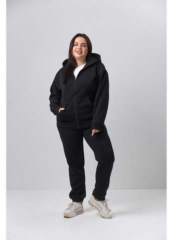 Женский теплый спортивный костюм Большого размера на молнии из тринитки на флисе, черный No Brand (365830129)