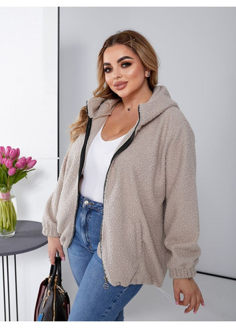 Бежевая демисезонная женская куртка тедди, без подкладки No Brand