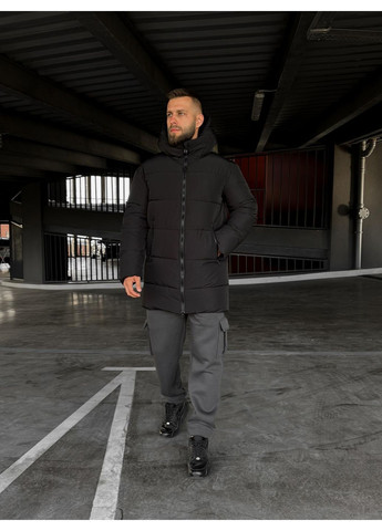 Черная зимняя зимняя куртка удлиненная на пухе No Brand