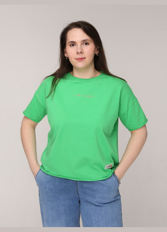 Зелена літня жіноча футболка яскраво-зелена широка з написом з коротким рукавом JEANSclub Вільна