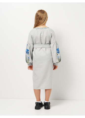 Серая вышитое платье для девочки vishivano4ka 8205-7 узор цветочный домотканное полотно (364863733)