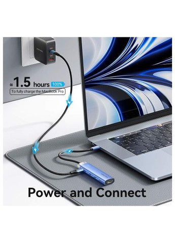 Концентратор USB 3.1 Type-C to HDMI/USB 3.0x3/PD 100W Blue Aluminum Alloy Hub 5-in-1 (TGESB) Vention USB 3.1 Type-C to HDMI/USB 3.0x3/PD 100W Blue Alum (366664024)