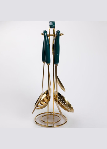 Набор кухонных принадлежностей 6 штук на подставке, зеленый Yiwu (323231310)