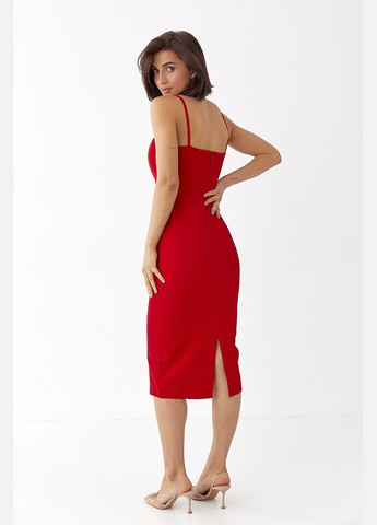 Червона приталена сукня міді на бретелях Lurex