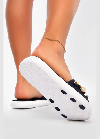 Темно-синие шлепки женские темно-синего цвета с бусинками Let's Shop с бусинами