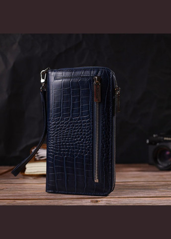 Клатч женский кожаный с тиснением под крокодила на молнии синий (sku_21922) No Brand (328219016)