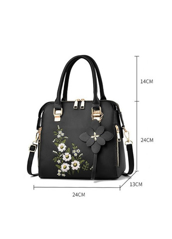 Женская сумка с вышивкой цветами сумочка с брелком черная OEM (322648767)