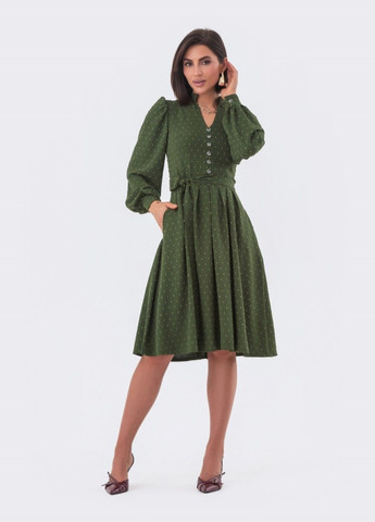 Оливкова (хакі) сукня-кльош кольору хакі з декоративними ґудзиками Dressa