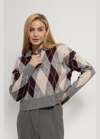 Жіночий укорочений светр поло з ромбами 241213 Lurex (315810477)