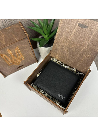 Мужской подарочный набор кожаный кошелек портмоне в деревянной коробке черный No Brand (351536651)