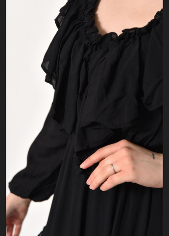 Черное кэжуал платье женское черного цвета баллон Let's Shop с цветочным принтом