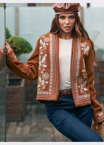Коричневый женский жакет коричневого цвета с вышивкой Dressa однотонный - демисезонный
