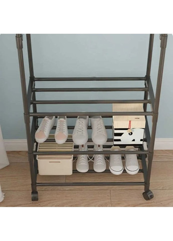 Підлогова вішалка металева стійка для одягу на колесах пересувна з стелажем для взуття Чорний (465609А) Good Idea (352061152)