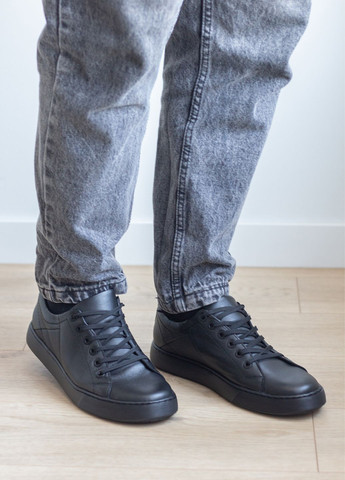 Черные кеды мужские черные из натуральной кожи Zlett 5316