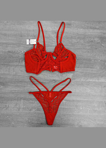 Красный демисезонный женский ажурный комплект нижнего белья LL