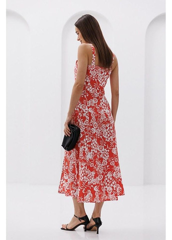 Помаранчева кежуал сарафан віскоза бретелі принт квіти блискавка 44 корал Arjen