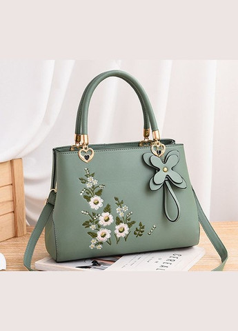 Женская сумка с вышивкой цветов на плечо из экокожи мятная (sku_1291М) No Brand (330576002)