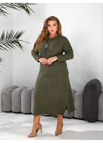 Оливковое (хаки) повседневный, деловое, кэжуал женское платье прямое Style Point однотонное