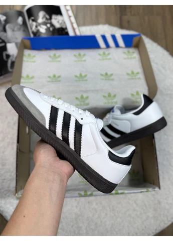 Білі кросівки чоловічі adidas samba white black gum адідас самба білі демісезон No Brand