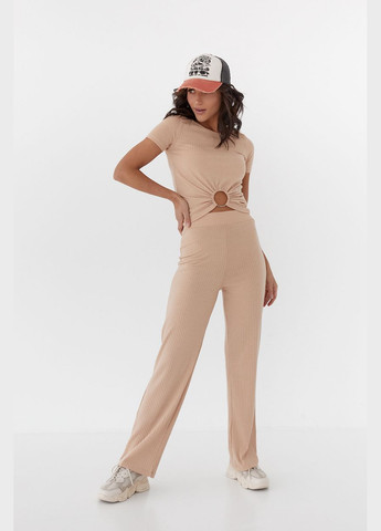Трикотажний комплект з футболкою та широкими штанами Forstime - світло-коричневий колір L/XL (sku_2201) No Brand (327820215)
