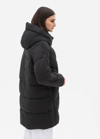 Черная зимняя базовая куртка-пальто с капюшоном модель Visdeer 732