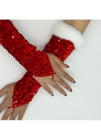 Рукавиці Снігурки новорічні мітенки з паєтками та хутром Червоний One size No Brand (371689583)