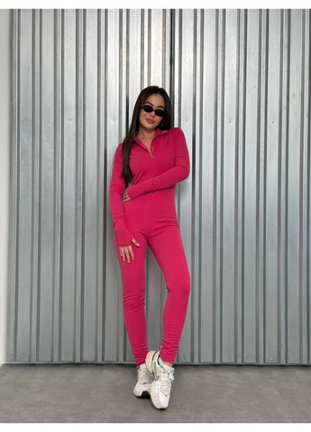 Жіночий комбінезон на флiсi в рубчик малинового кольору 36030 No Brand (369713658)