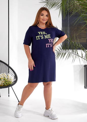 Темно-синя повсякденний, домашній сукня-футболка міді довжини з короткими рукавами сукня-футболка No Brand однотонна