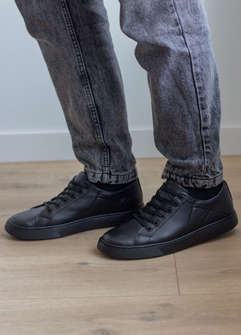 Чорні кеди чоловічі з натуральної шкіри No Brand 5316