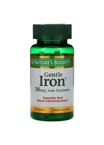 Залізо м'якої дії 28 мг Gentle Iron з фолієвою кислотою вітамінами B12 C 90 капсул Nature's Bounty (265229768)