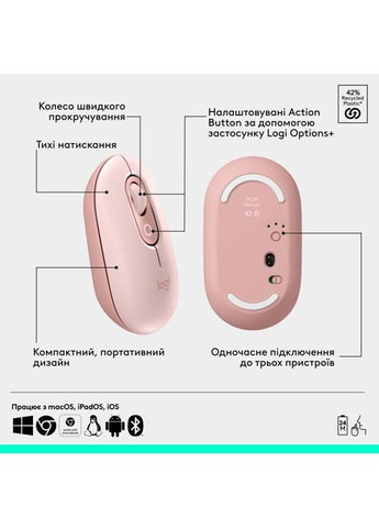 Мышка (910-007413) Logitech POP Mouse With Emoji Bluetooth Rose (316223106)