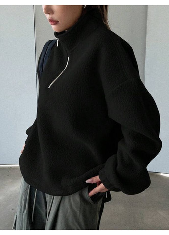 Чорний світшот жіночий флісовий Style Point однотонний без декору (362894692)