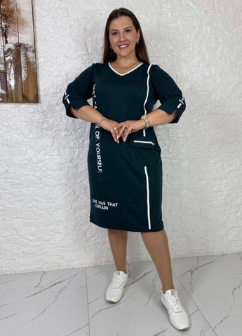 Изумрудное повседневный изысканное повседневное меди платье с накатом и лампасами Tik-Tak с надписью