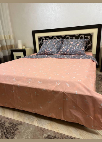 Постільна білизна бавовняна Квіти Двоспальна 180 x 220 Бязь Сіра 70 х 70 No Brand (278274692)