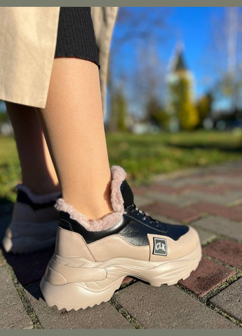 Кроссовки женские на меху (1491) No Brand бежевые зима (313293334)