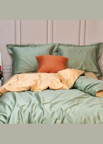Постельное белье ДУЭТ GREEN FOG/SOFT PEACH Premium Сатин однотон Двуспальное на резинке Сатин однотон MERISET (335051895)