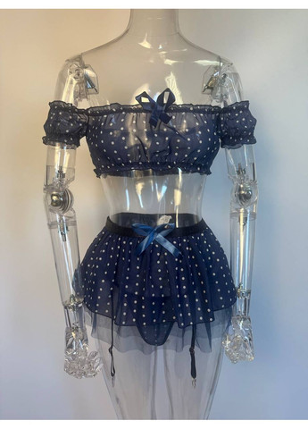 Синій демісезонний комплект жіночої білизни в горошок веснянка топ пояс-спідниця з гартерами та трусики в наборі червоний No Brand Комплект нижньої білизни Freckle