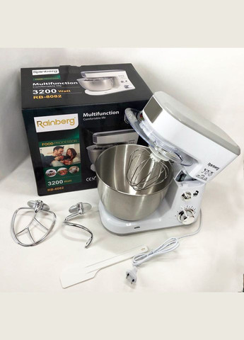 Кухонний комбайн RB-8082 3200 Вт, Планетарний міксер-тестоміс з чашею 5л, 3 насадки, 6 швидкостей Rainberg (364663972)