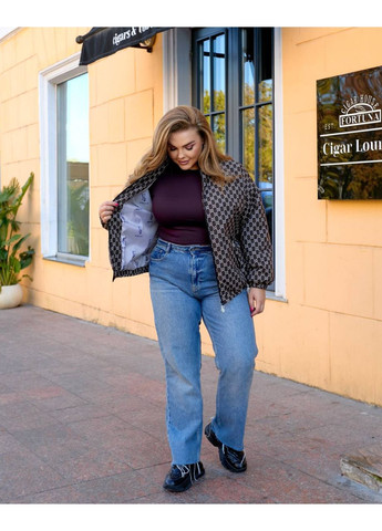 Темно-коричневая зимняя женская базовая куртка с принтованной плащевкой на холофайбере. Україна