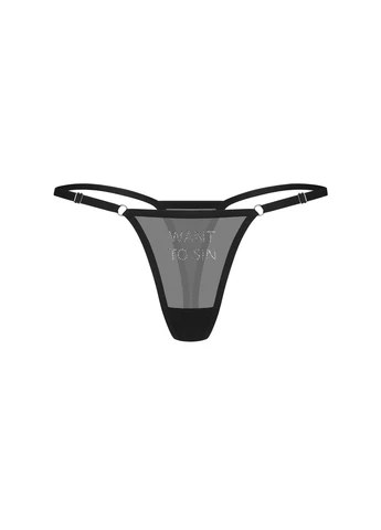 Еротичні жіночі трусики з написом Want to sin Violami S/M чорні Obsessive (391269230)