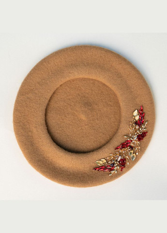 Берет из 100% шерсти, вышивка ручной работы, берет осень-зима темно-бежевого цвета Ksenija Vitali (306559661)