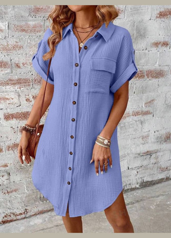 Голубое платье рубашка муслин на пуговицах No Brand