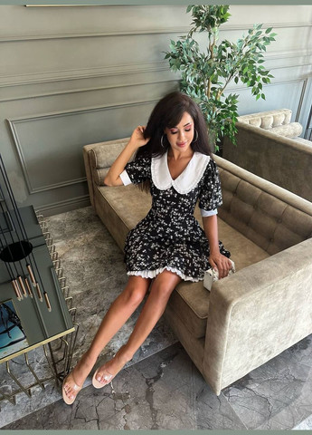 Чорна повсякденний, святковий, вечірня яскрава міні сукня з подвійною спідничкою Vakko з квітковим принтом