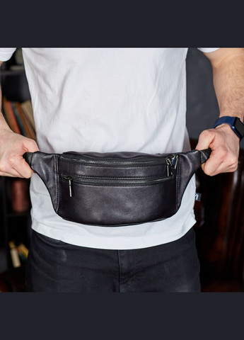 Черная мужская бананка из натуральной гладкой кожи с двумя отделениями и наружными карманами. Tiding Bag (298571640)