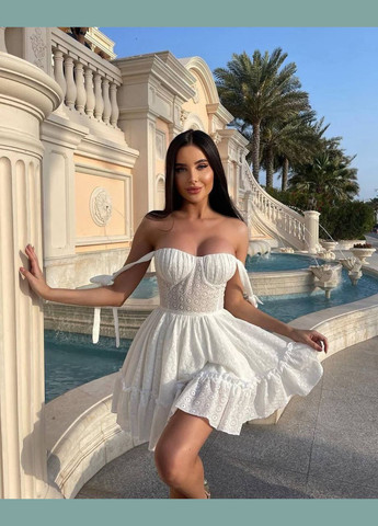 Белое повседневный, вечернее женское платье с имитацией корсета с пышной юбкой, с корсетом Style Point однотонное