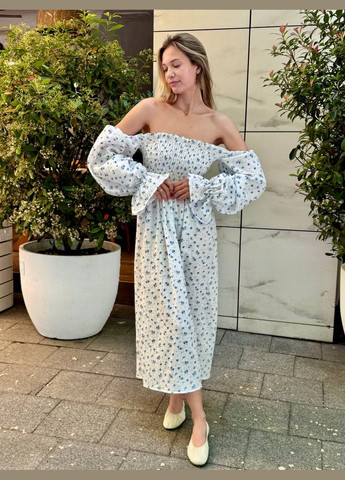 Белое повседневный, праздничный женское платье меди из муслина Avanti с цветочным принтом