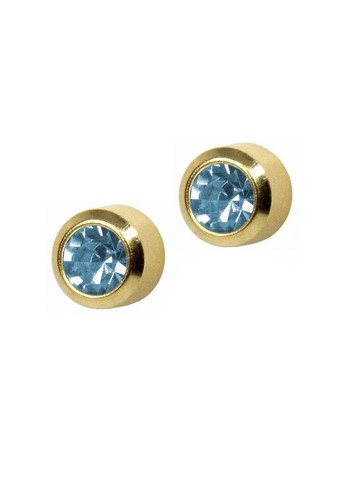 Сережки-гвоздики пусети середні завальцьовані золото, камінь аквамарин, 3 мм., R 203 Y STUDEX (299385944)
