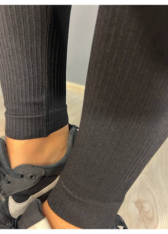 Черные демисезонные лосины женские 0923 рубчик широкий пояс эффект пуш-ап one size черные Kenalin