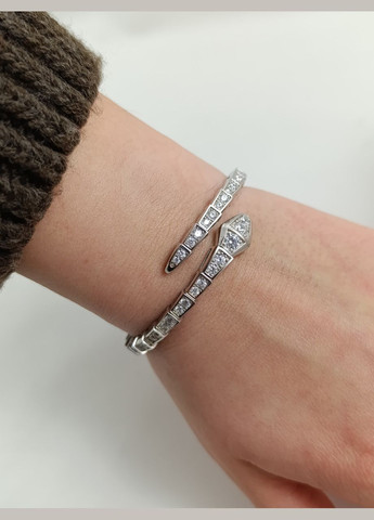 Серебряный жесткий браслет "Змея" с цирконием 18-19 см БЗМ-ц Shatlen Браслет (341319942)