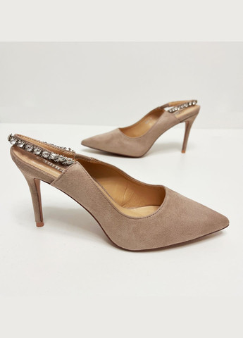 Башили Бежевые замшевые туфли лодочки шпилька открытая пятка лодочки бежевый з искусственная замша, — лето (331862126)